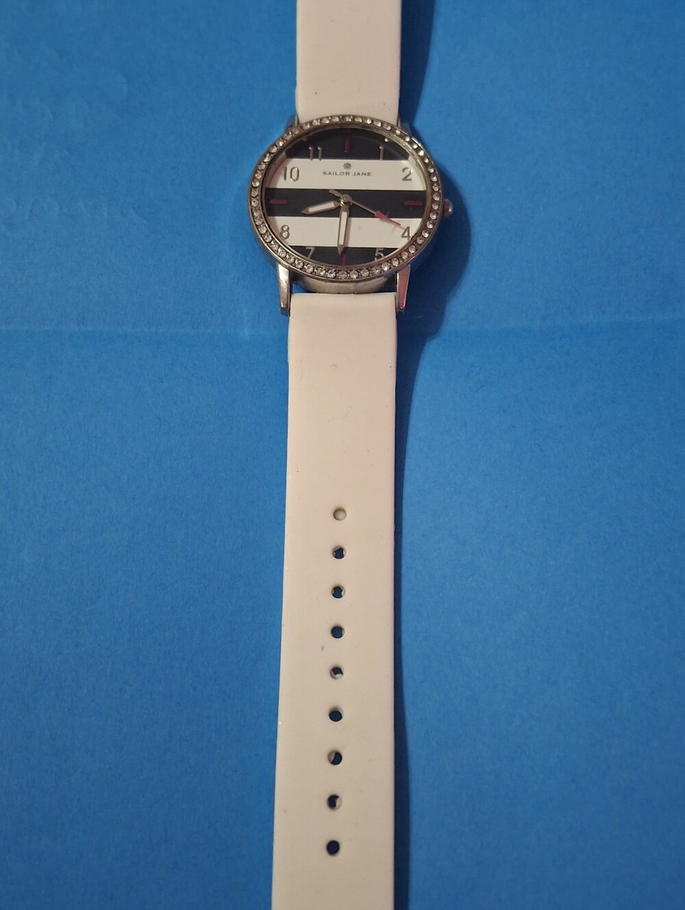 White Silicone Bracelet Watch with Crystal Bezel